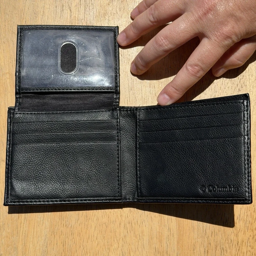 Columbia Men's Black Bifold Wallet with Logo Accent, ID Window & Card Slots
